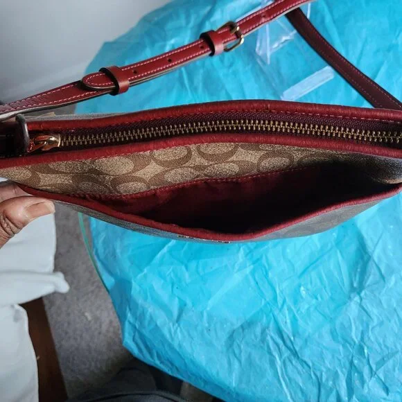Coach Wine Signature Coated Canvas Crossbody w/Cherries EUC - Picture 4 of 11